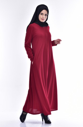 Abaya with Zipper 3186-04 Claret Red 3186-04