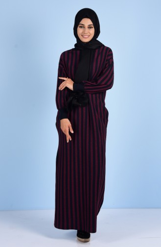Striped Dress 2529-02 Claret Red Black 2529-02