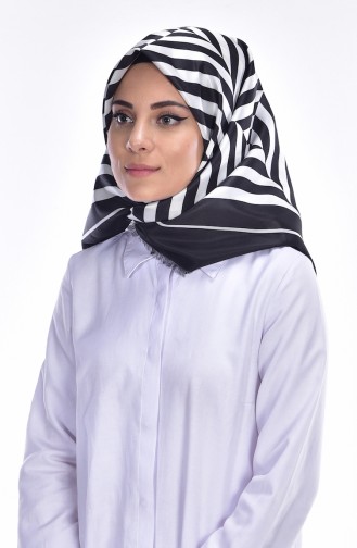 Çizgili Tafta Eşarp 95021-05 Siyah Beyaz