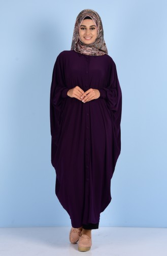 Buttoned Bat Sleeve Abaya 17231-03 Purple 17231-03