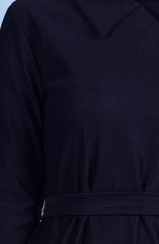 Shirt Neck Dress with Belt 4001-05 Navy Blue 4001-05