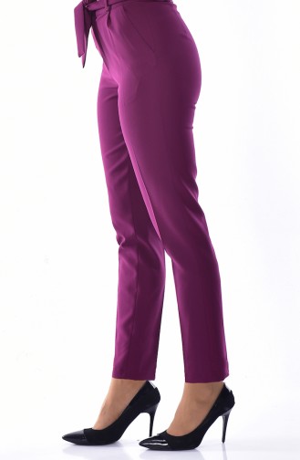Straight Leg Trousers with Belt 5050-07 Maroon 5050-07