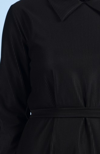 Shirt Neck Dress with Belt 4001-06 Black 4001-06