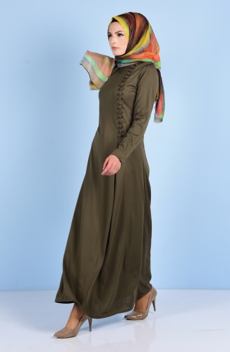 Yakalı Düğmeli Elbise 1916-02 Haki Yeşil