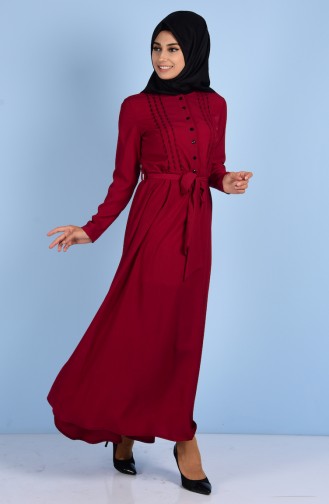 Buttoned Dress with Belt 0514-02 Cherry 0514-02