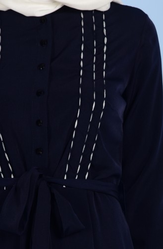 Buttoned Dress with Belt 0514-03 Navy Blue 0514-03