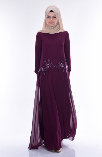 Light Plum Hijab Evening Dress 52618-07