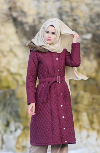 Hijab Mantel mit Gürtel 5043-06 Weinrot 5043-06