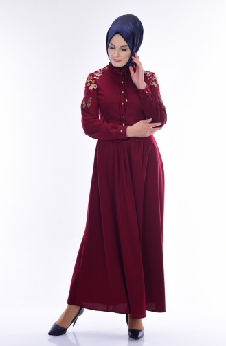Claret Red Hijab Dress 4173-05