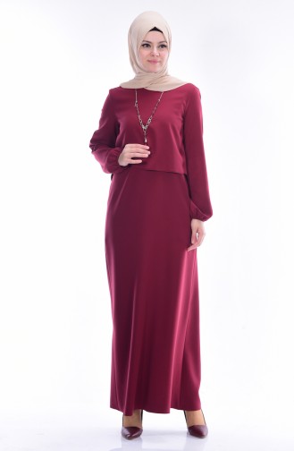 Blouse Detailed Dress 4179-06 Claret Red 4179-06
