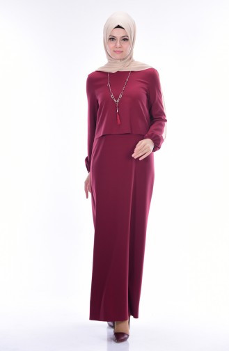Blouse Detailed Dress 4179-06 Claret Red 4179-06
