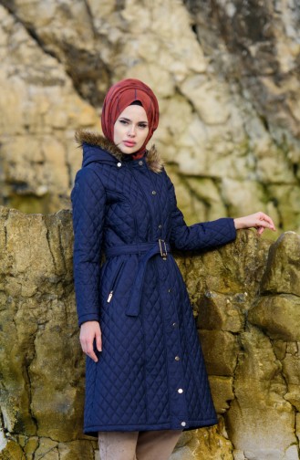 Hijab Mantel mit Gürtel 5043-03 Dunkelblau 5043-03