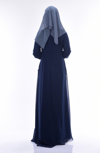 Navy Blue Hijab Evening Dress 52618-03