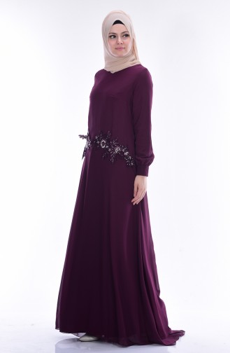 Plum Hijab Evening Dress 52618-02