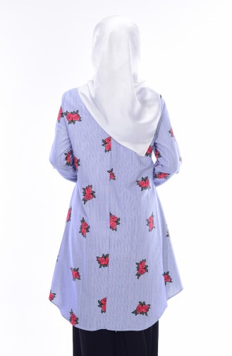 Flower Decorated Tunic 3121-11 Navy Blue Red 3121-11