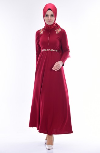 Flower Decorated Dress 4637-06 Claret Red 4637-06