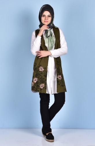 Knitwear Vest with Print 6016-02 Khaki 6016-02