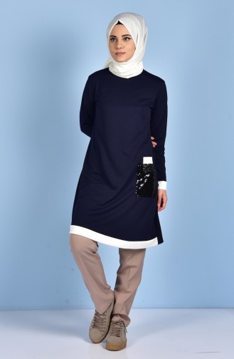 Sequin Detailed Tunic 0080-05 Navy Blue 0080-05