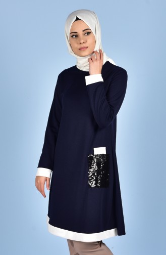 Sequin Detailed Tunic 0080-05 Navy Blue 0080-05