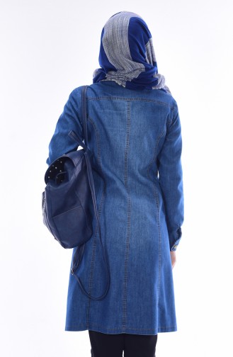 Kot Düğmeli Uzun Ceket 0460-01 Mavi