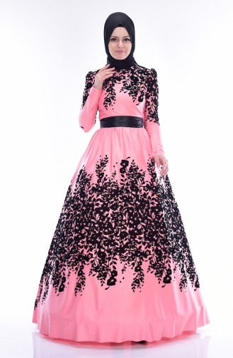 Pul Payetli Abiye Elbise 1098-06 Pembe