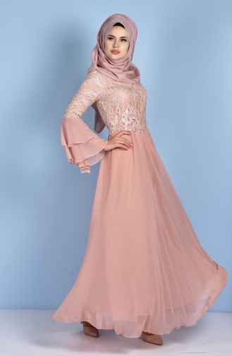 Sequin Chiffon Evening Dress 7751-06 Powder 7751-06