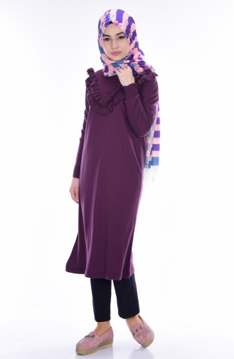 Frilled Knitwear Tunic 3968-02 Purple 3968-02