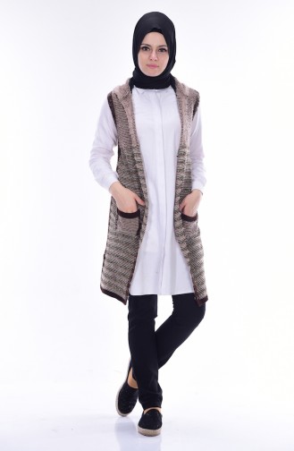 Vest with Hood and Pockets 1066-02 Brown 1066-02