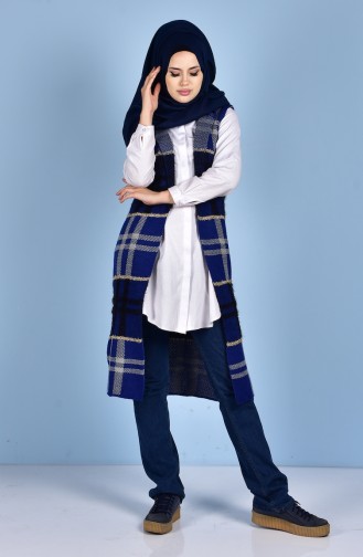 Ekose Desenli Triko Yelek 1072-12 Saks