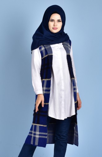 Ekose Desenli Triko Yelek 1072-12 Saks