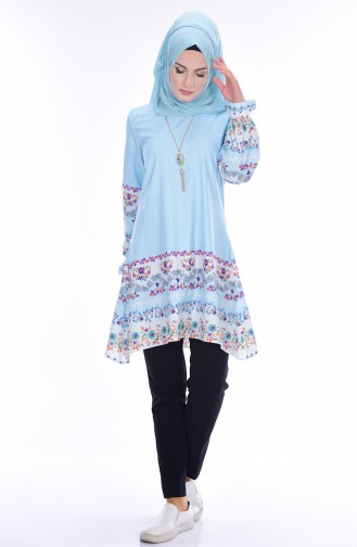 Decorated Tunic with Necklace 5009M-03 Light Blue 5009M-03