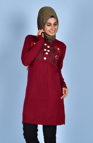Decorated Knitwear Tunic 3213-04 Claret Red 3213-04