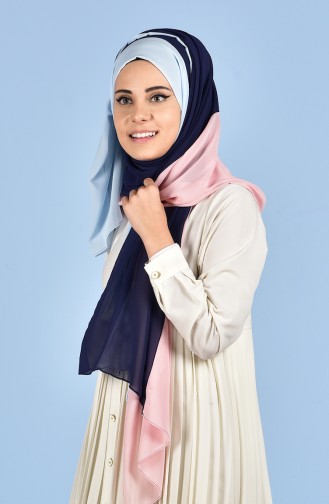 Karaca 3 Colour Crepe Shawl 90364-01 Navy Blue Baby Blue 01