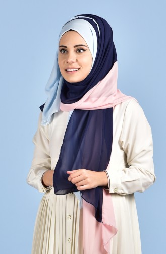 Karaca 3 Colour Crepe Shawl 90364-01 Navy Blue Baby Blue 01