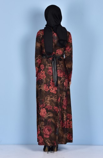 Decorated Dress with Belt 7460-01 Khaki 7460-01
