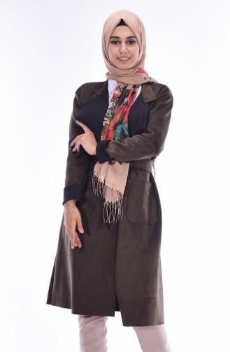 Suede Coat with Pockets 9001-03 Khaki 9001-03