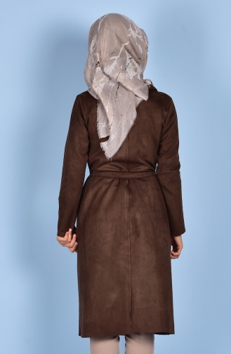 Coat with Suede Belt 1068-11 Brown 1068-11