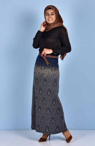Decorated Skirt with Belt 2532-02 Saxon Blue Navy Blue 2532-02
