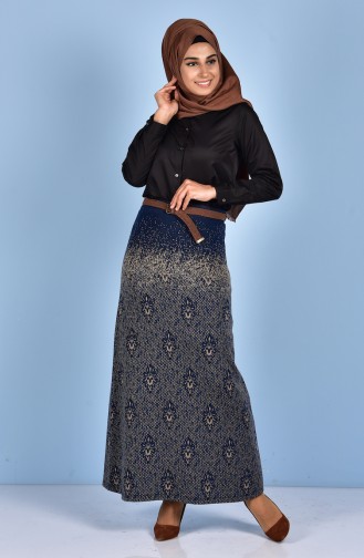 Decorated Skirt with Belt 2532-02 Saxon Blue Navy Blue 2532-02