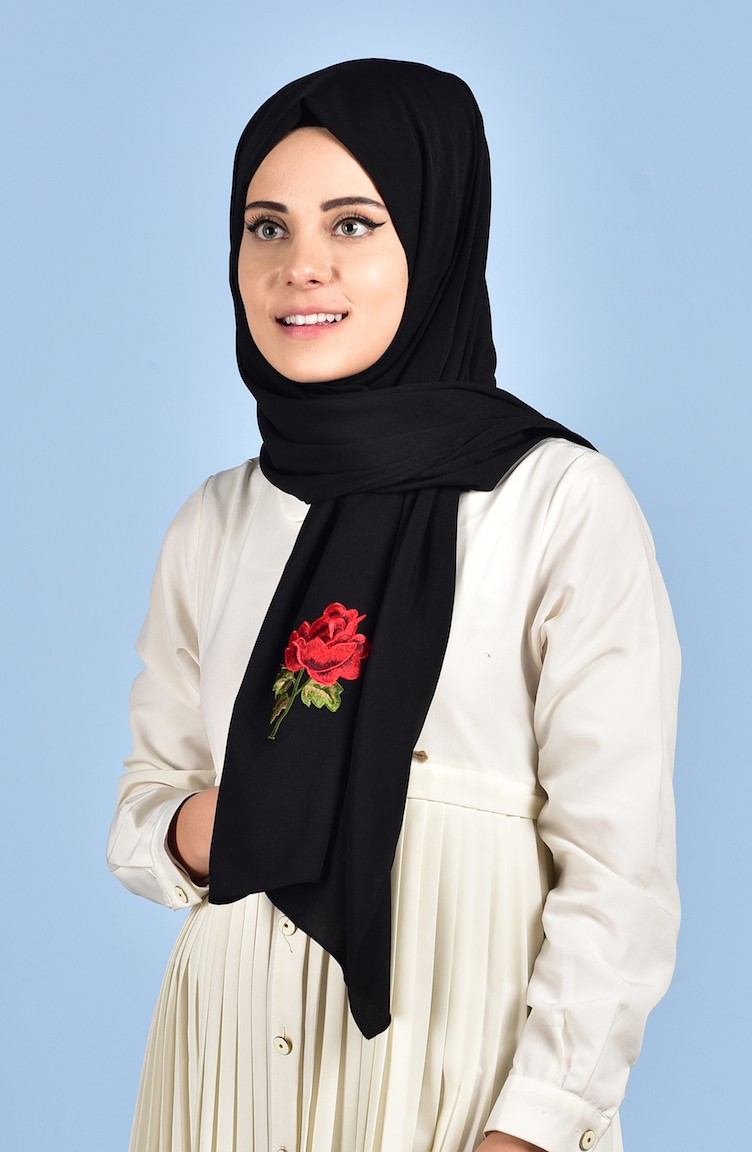 Nakışlı Şal 9910090-01 Siyah