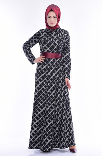 Decorated Dress with Belt 7415-02 Black 7415-02