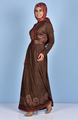 Gemustertes Kleid 7466-04 Öl Grün 7466-04