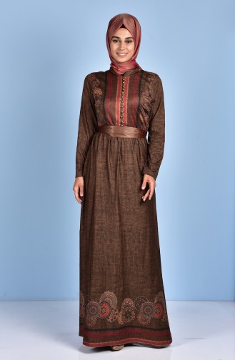 Gemustertes Kleid 7466-04 Öl Grün 7466-04