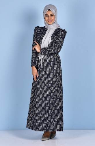 Navy Blue Hijab Dress 2837-01