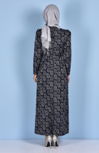 Navy Blue Hijab Dress 2837-01