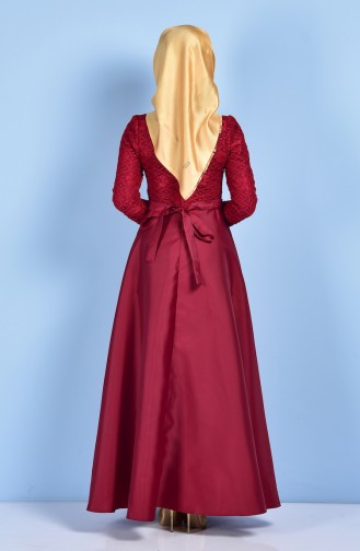 Laced Evening Dress with Belt 5064-03 Claret Red 5064-03