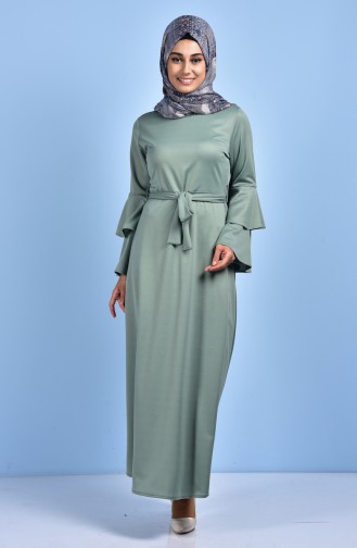 Frilled Sleeve Dress with Belt 1191-01 Almond Green 1191-01