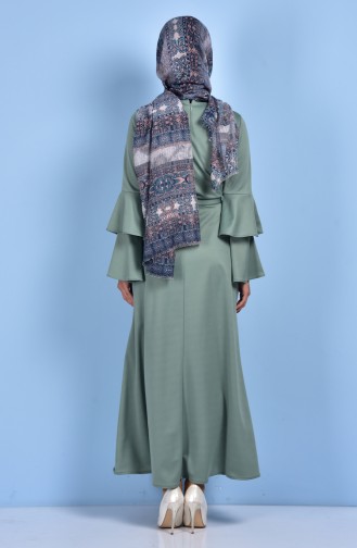 Frilled Sleeve Dress with Belt 1191-01 Almond Green 1191-01
