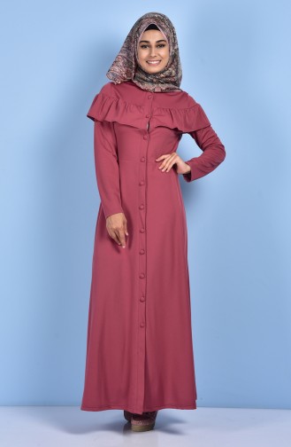 Frilled Buttoned Long Tunic 4119-04 Dry Rose 4119-04