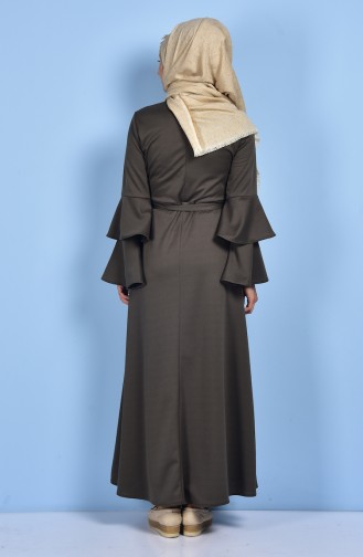 Frilled Sleeve Dress with Belt 1191-02 Khaki 1191-02
